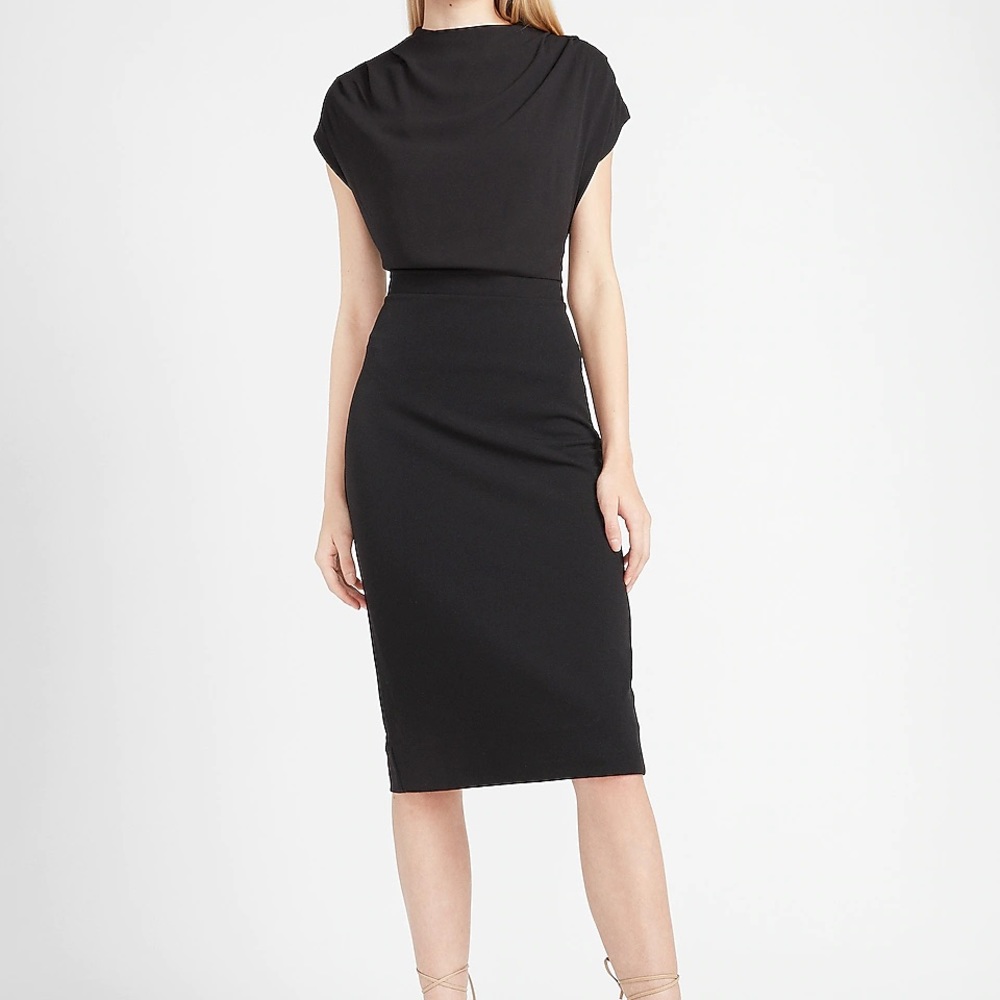 Express Draped Sleeve Mock Neck Sheath Dress